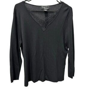 Studio V By Versailles Black Knit Top Neck Detail Sz XL